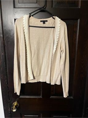 Banana Republic Women's Beige Open-Front Cardigan with Crochet Trim